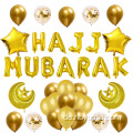 Eid Mubarak Dekoration Kit Eid Brief Banner Drucken Latexballons Mondstar Aluminium Folienballons klarer Konfetti -Luftballons